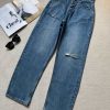 MM6 Early Spring New Item: Button-Fly High-Waist Slim-Fit Ripped Versatile Slightly Curved Denim Jeans