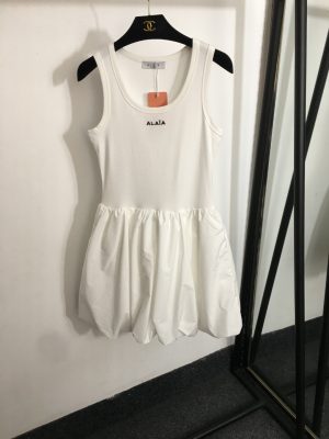 wsxc1761249946650_3 Alaia new logo embroidered sleeveless dress with gathered waist, floral hem stitching, and fitted vest style