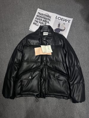 MIUMIU25 New Autumn/Winter Leather Down Jacket