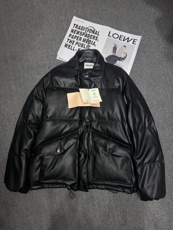 MIUMIU25 New Autumn/Winter Leather Down Jacket