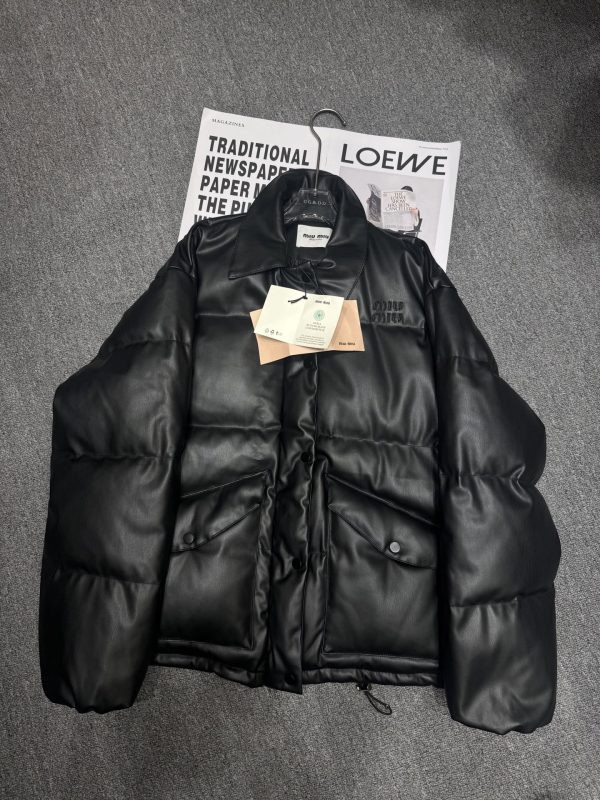 MIUMIU25 New Autumn/Winter Leather Down Jacket