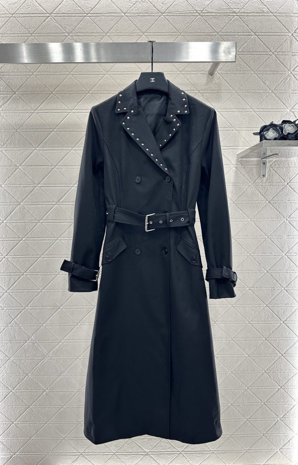 Dior notched collar sequin double-breasted long trench coat