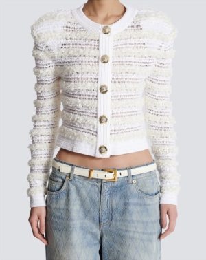 i1761368369277_2403_0_3 Balmain's new striped fabric round-neck long-sleeved short knitted cardigan top