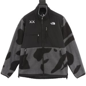 The North Face x KAWS co-branded printed color-blocking zipper fleece long-sleeved jacket for both men and women