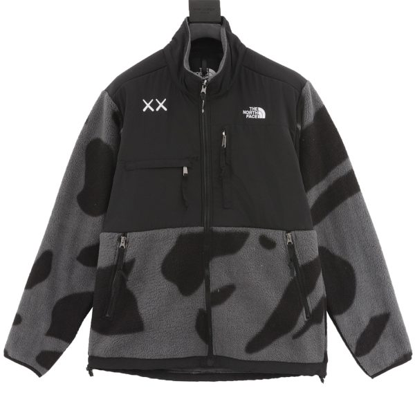 The North Face x KAWS co-branded printed color-blocking zipper fleece long-sleeved jacket for both men and women