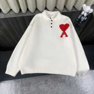 wsxc1762278059456_0 AMI classic jacquard large heart button stand-up collar POLO couple sweater
