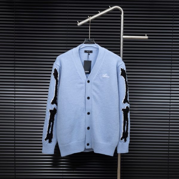 AMIRI  bone patchwork long-sleeved knitted cardigan