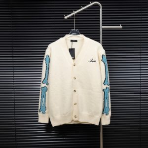 wsxc1762279542080_0 AMIRI bone patchwork long-sleeved knitted cardigan