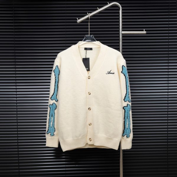 AMIRI  bone patchwork long-sleeved knitted cardigan