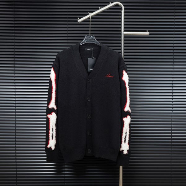 AMIRI  bone patchwork long-sleeved knitted cardigan