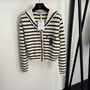 DIOR's new navy collar striped long-sleeved knitted cardigan