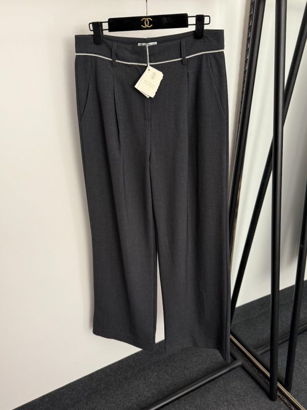 Brunello Cucinell beaded chain decorated high-waisted straight-leg trousers